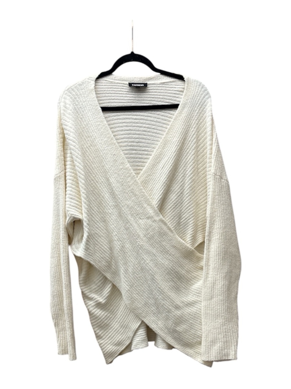 Express Cream Wrap-Front Ribbed V-Neck Sweater